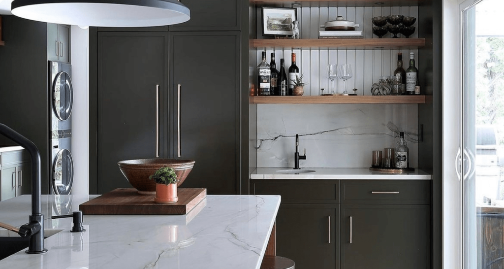 black quartz countertop in a stylish kitchen